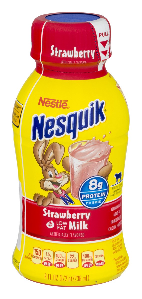 slide 1 of 9, Nestlé Nesquik Strawberry Low Fat Milk, 8 fl oz