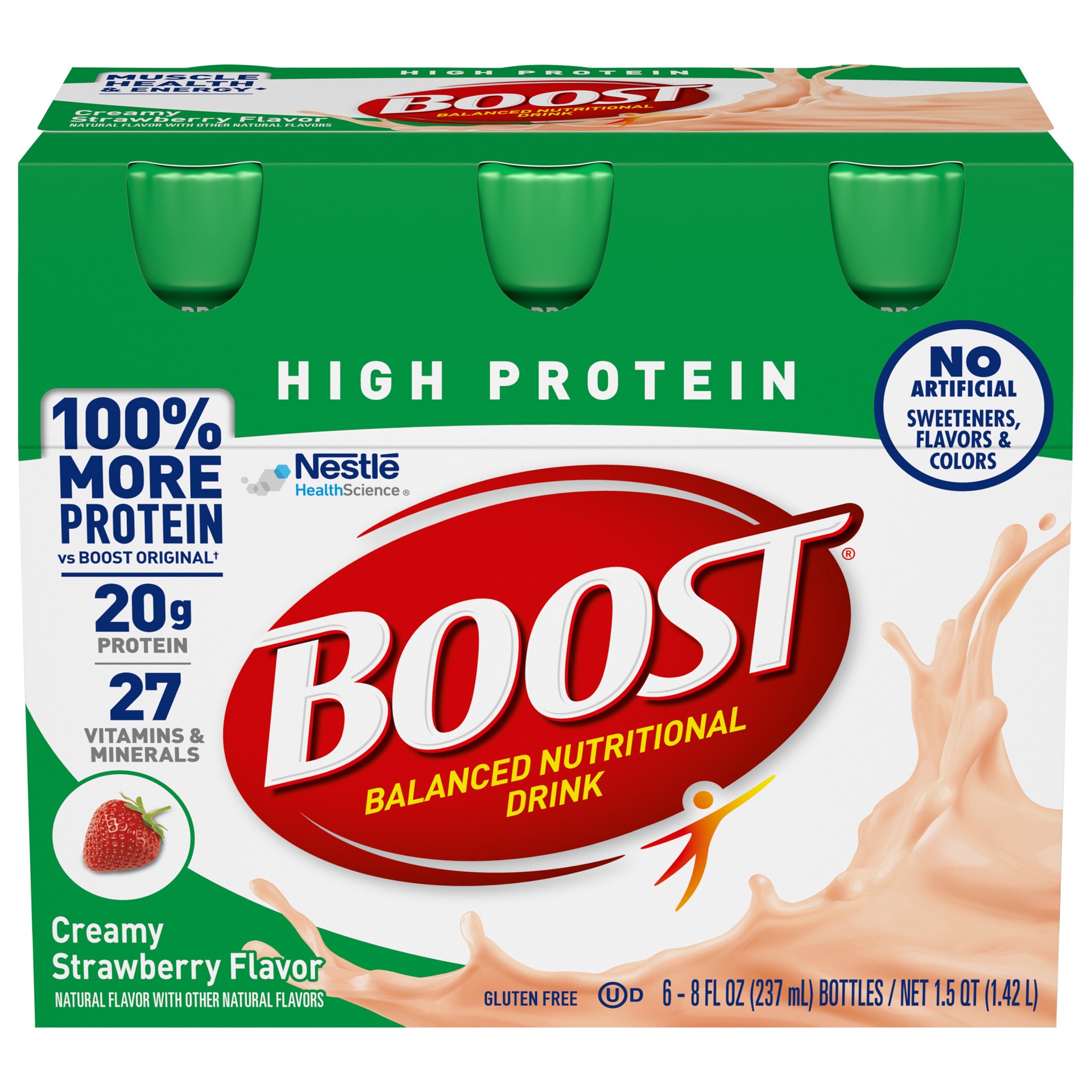 slide 1 of 9, Boost High Protein Nutritional Drink, Creamy Strawberry, 20 g Protein, 6 - 8 fl oz Bottles, 8 fl oz