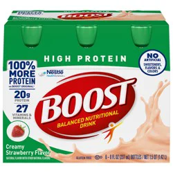 BOOST 20g High Protein Nutritional Drink Shakes, Creamy Strawberry, 8 fl oz, 6 Pack