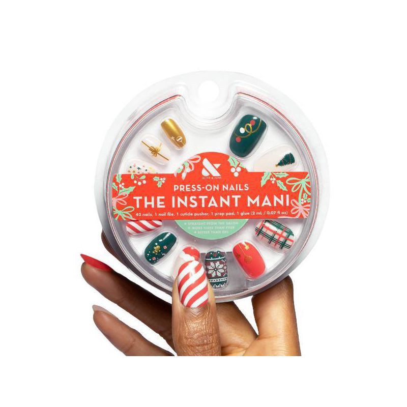 slide 5 of 6, Olive & June Press-On - S Round - All Out Christmas - 42ct, 1 ct