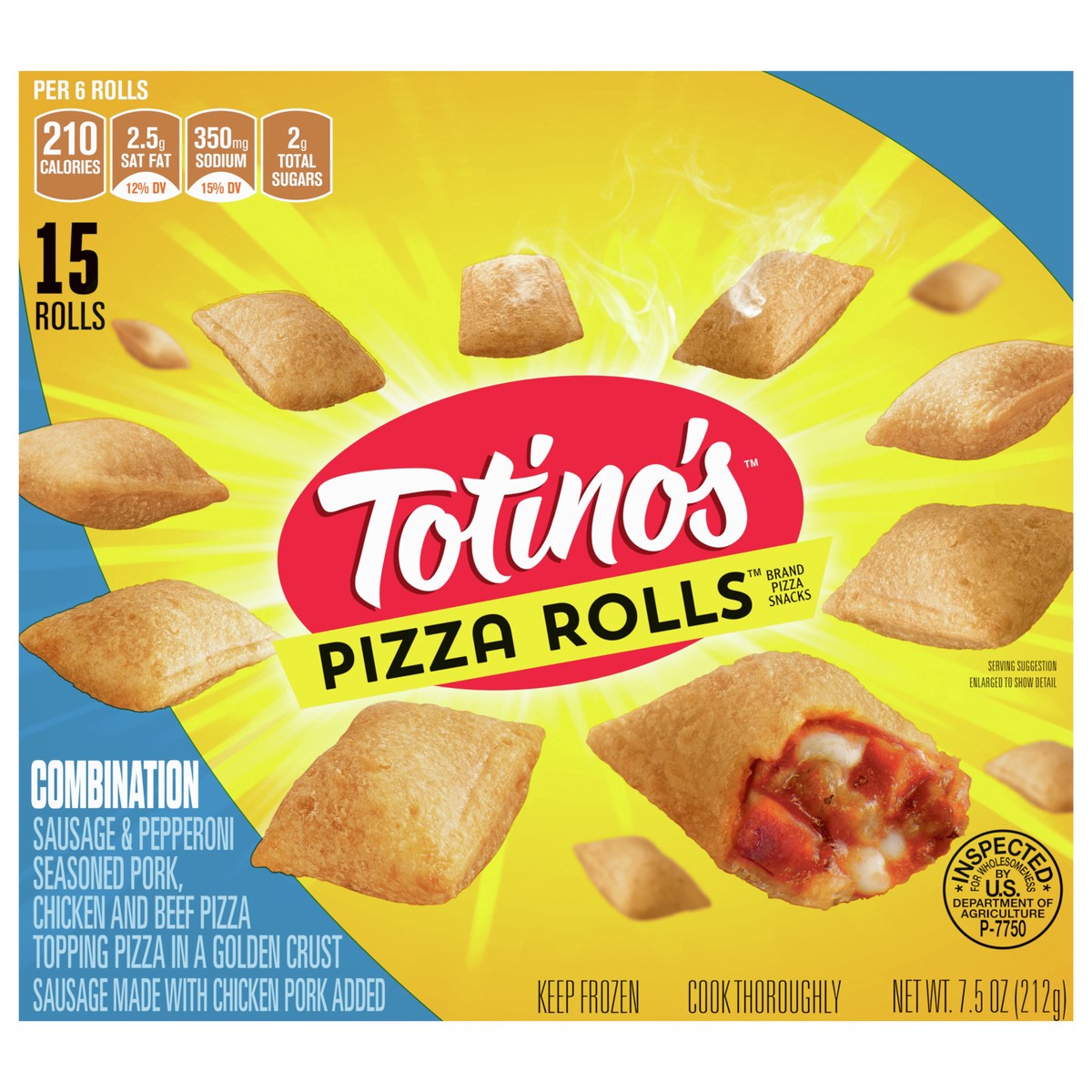 slide 1 of 9, Totino's Pizza Rolls, Combination, Frozen Snacks, 7.5 oz, 15 ct, 15 ct