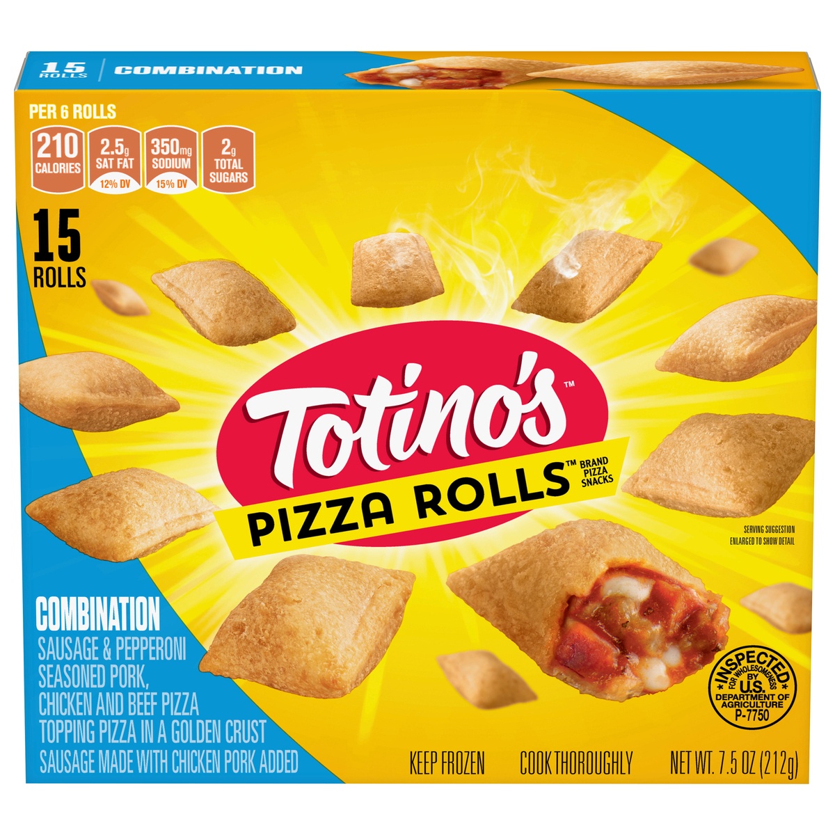 slide 1 of 1, Totino's Pizza Rolls, Combination, 15 ct., 7.5 oz Bag (frozen), 15 ct; 7.5 oz