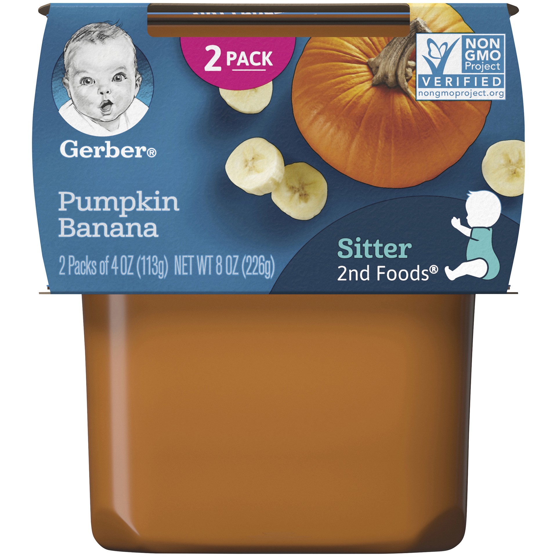 slide 1 of 5, Gerber (Pack of 2) Gerber 2nd Foods Pumpkin Banana Baby Food, 4 oz Tubs, 2 ct; 4 oz