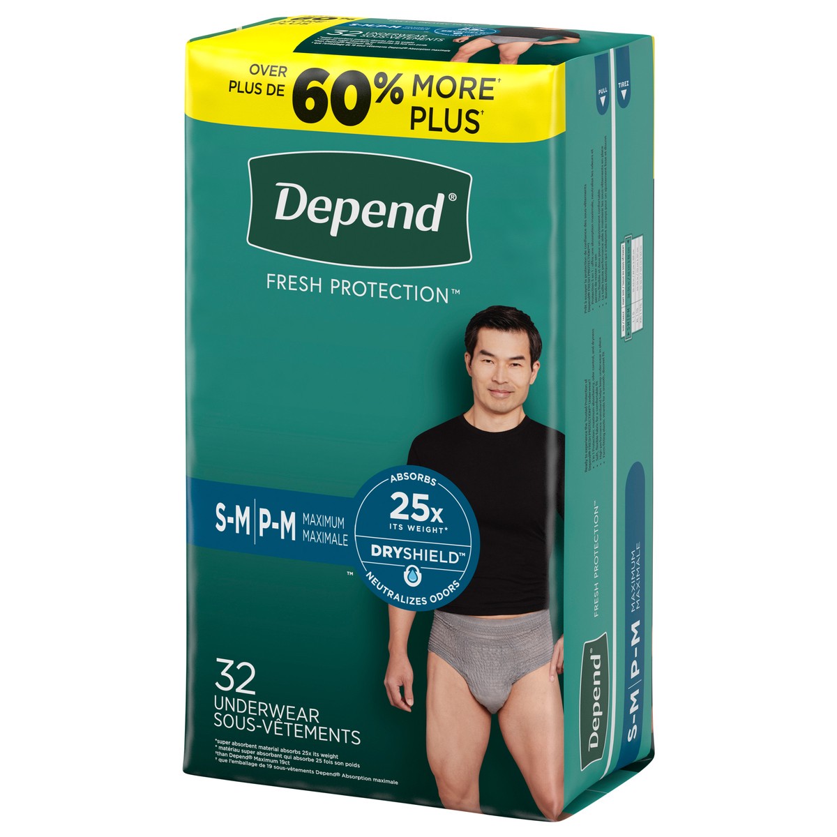 slide 3 of 9, Depend Fresh Protection Adult Incontinence Underwear for Men (Formerly Depend Fit-Flex), Disposable, Maximum, Small/Medium, Grey, 32 Count, 32 ct