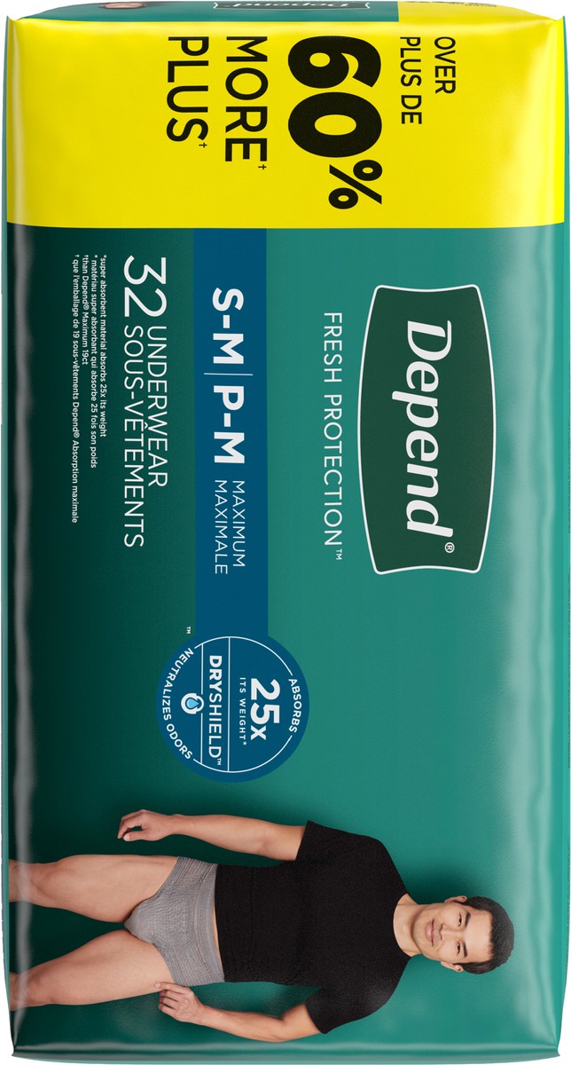 slide 5 of 9, Depend Fresh Protection Adult Incontinence Underwear for Men (Formerly Depend Fit-Flex), Disposable, Maximum, Small/Medium, Grey, 32 Count, 32 ct