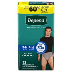 Depend Fresh Protection Adult Incontinence Underwear for Men, Disposable, Maximum, Small/Medium, Grey, 32 Count