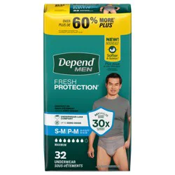 Depend Fresh Protection Adult Incontinence Underwear for Men, Disposable, Maximum, Small/Medium, Grey, 32 Count