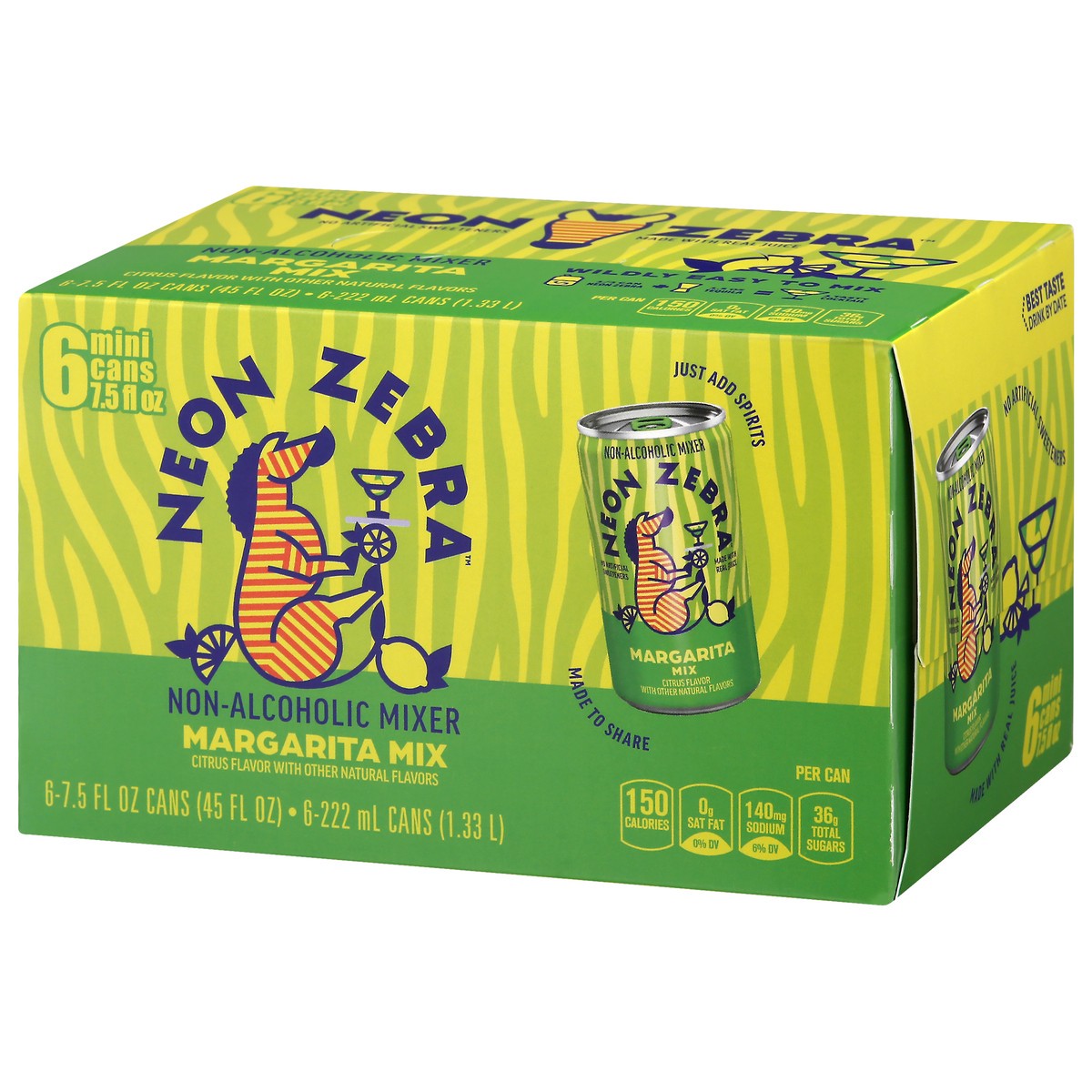 slide 7 of 10, Neon Zebra Margarita Mix Citrus - 45 oz, 6 ct; 7.5 oz