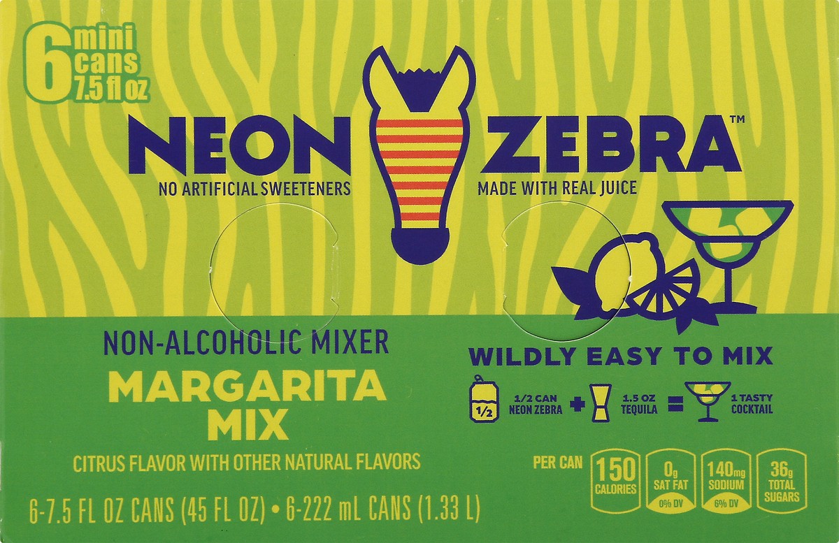 slide 4 of 10, Neon Zebra Margarita Mix Citrus - 45 oz, 6 ct; 7.5 oz
