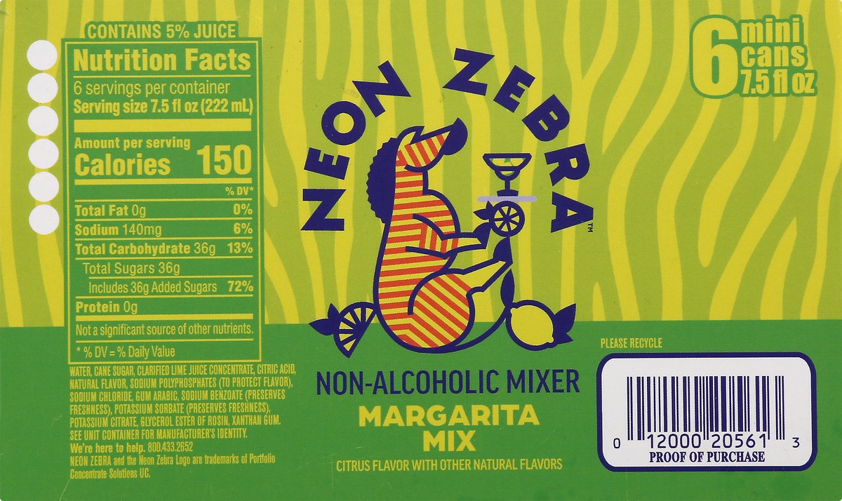 slide 2 of 10, Neon Zebra Margarita Mix Citrus - 45 oz, 6 ct; 7.5 oz
