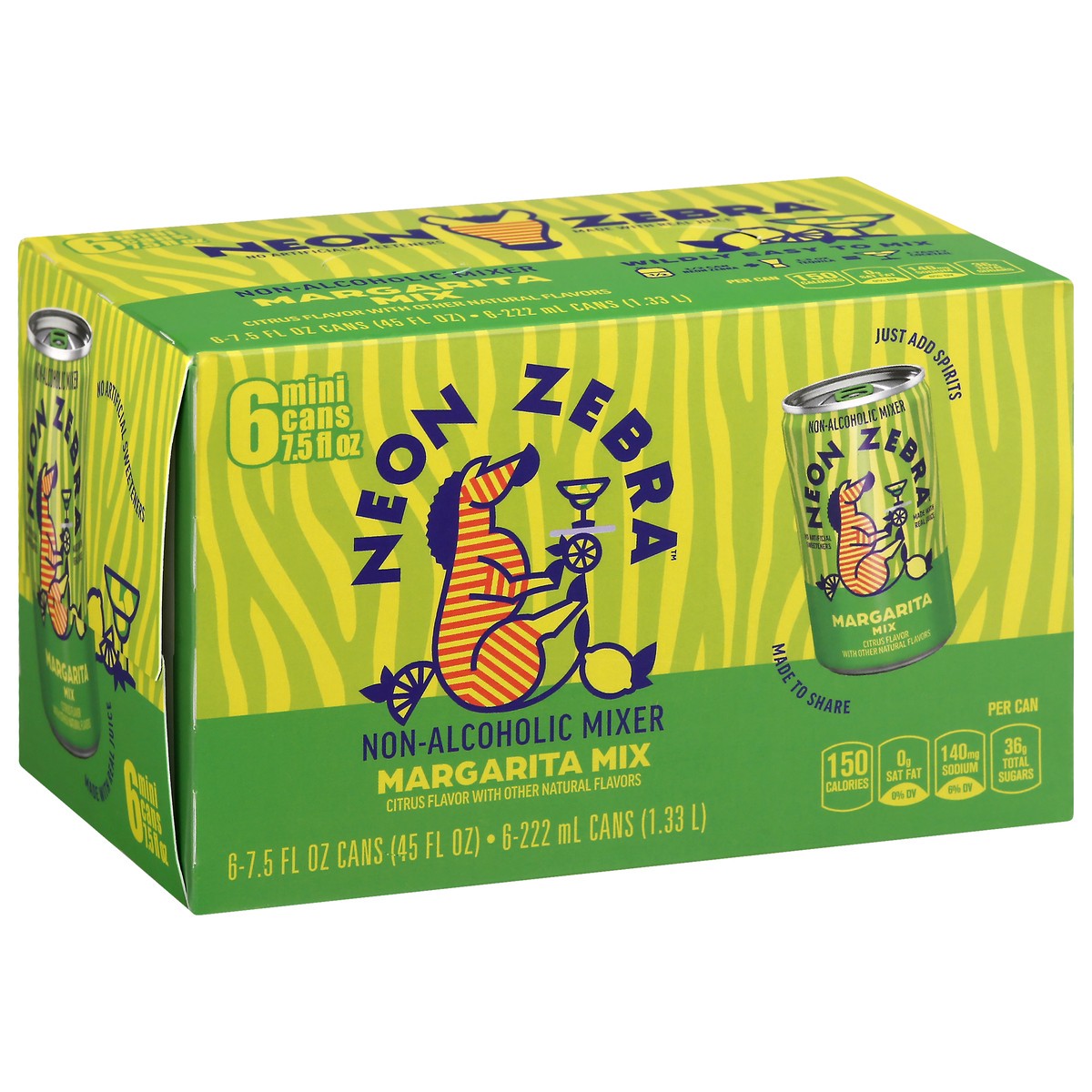 slide 5 of 10, Neon Zebra Margarita Mix Citrus - 45 oz, 6 ct; 7.5 oz