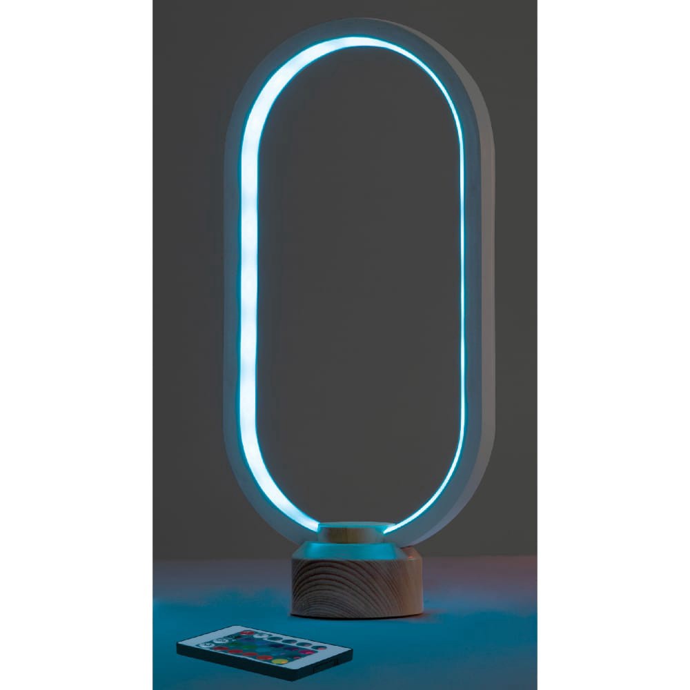 slide 1 of 1, Oval Rgb Led Light With Wood Stand And Remote, 1 ct