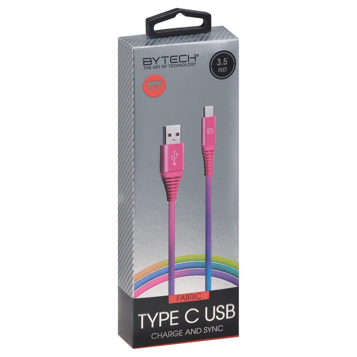 slide 5 of 11, Bytech Type-C USB Rainbow Fabric Lightning Cable, 3.5 ft