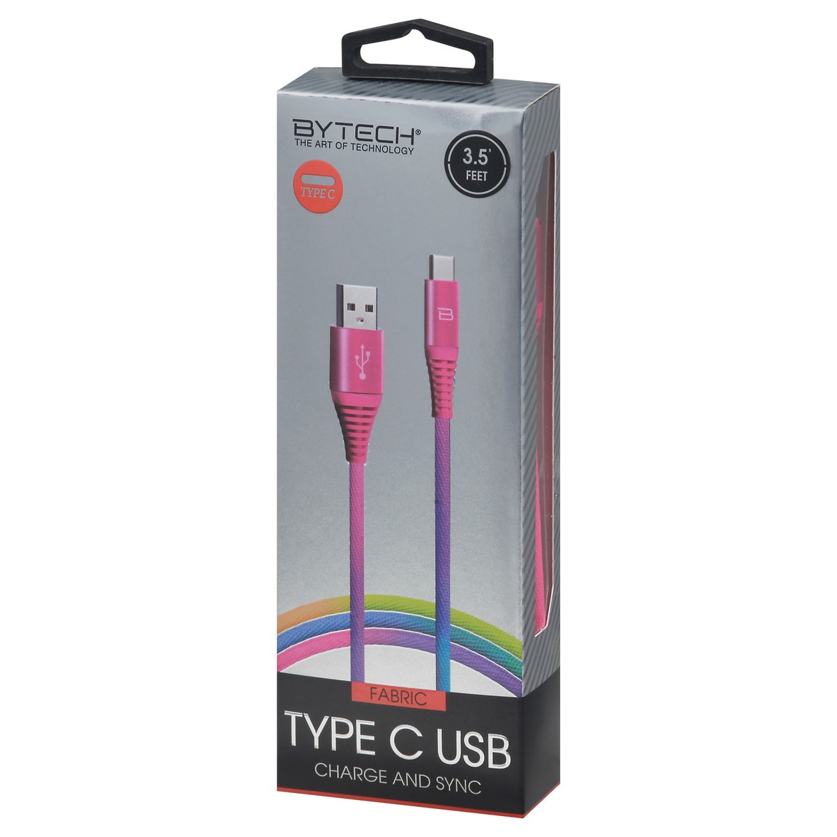 slide 6 of 11, Bytech Type-C USB Rainbow Fabric Lightning Cable, 3.5 ft