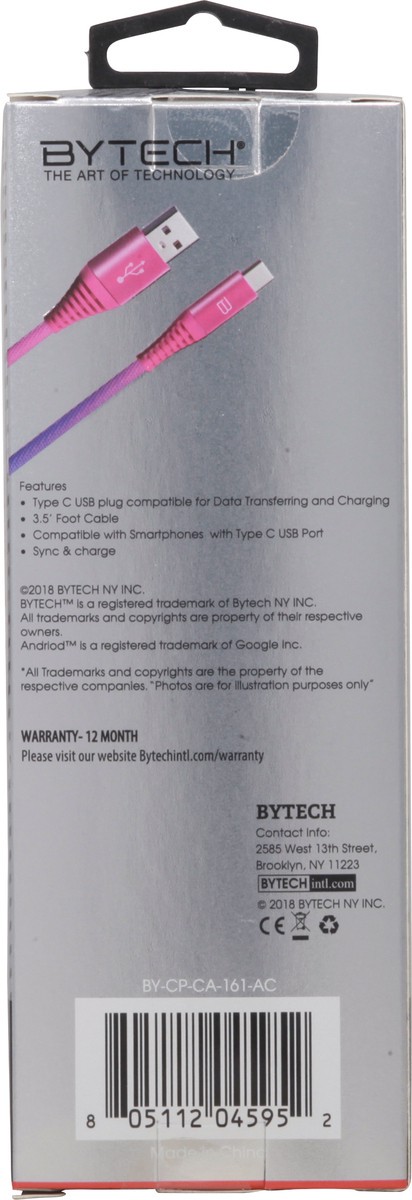 slide 2 of 11, Bytech Type-C USB Rainbow Fabric Lightning Cable, 3.5 ft