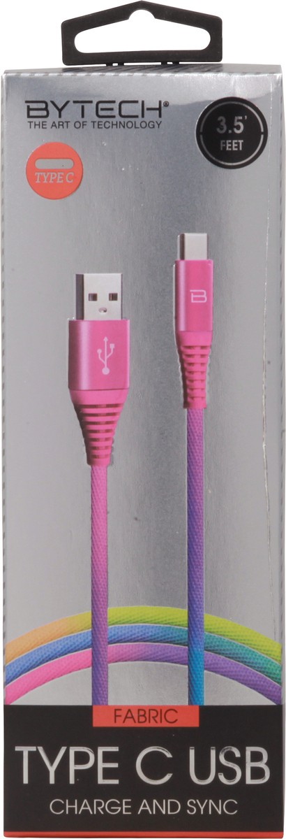 slide 10 of 11, Bytech Type-C USB Rainbow Fabric Lightning Cable, 3.5 ft