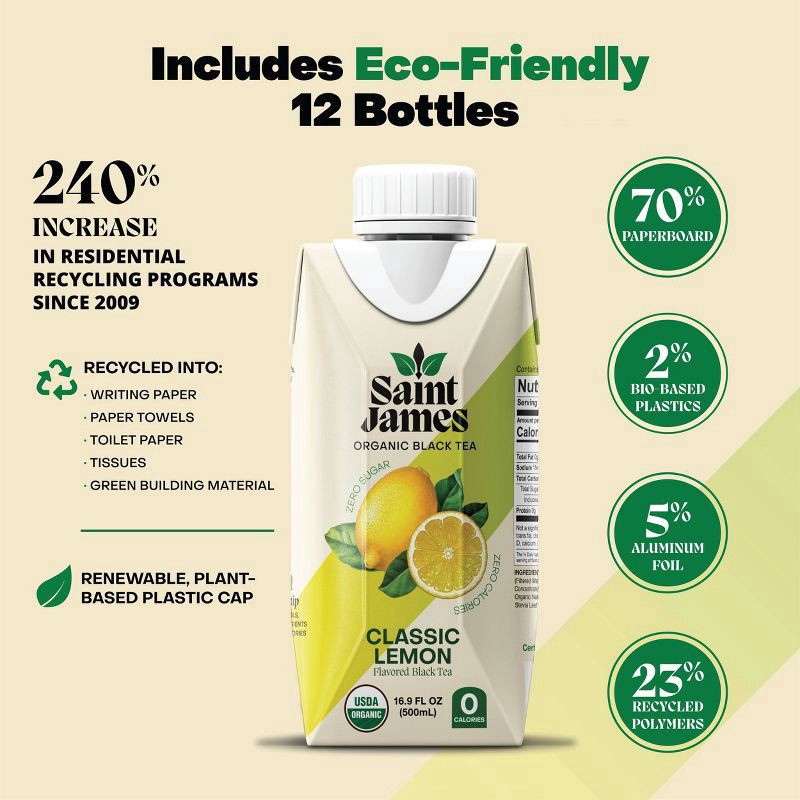slide 2 of 4, Saint James Zero Sugar Organic Brewed Classic Lemon Black Tea 16 fl oz, 16 fl oz