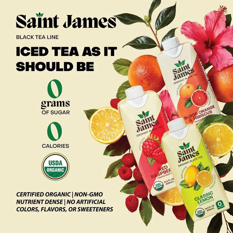 slide 3 of 4, Saint James Zero Sugar Organic Brewed Classic Lemon Black Tea 16 fl oz, 16 fl oz