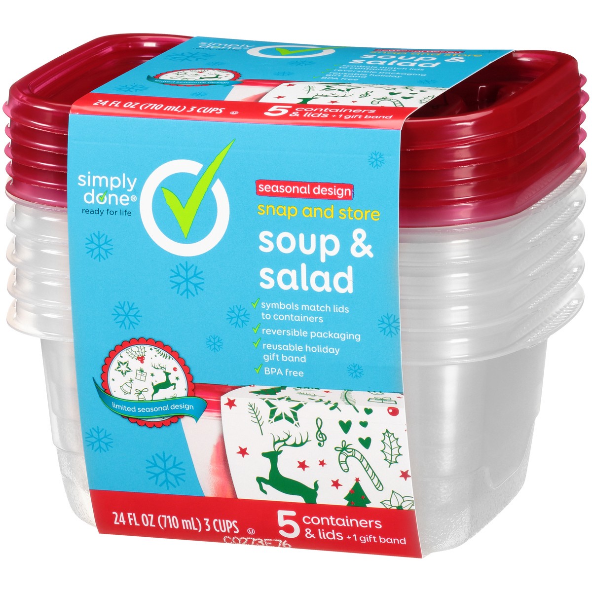 slide 7 of 9, Simply Done Snap And Store Soup & Salad Containers & Lids, Seasonal Design, 24 fl oz