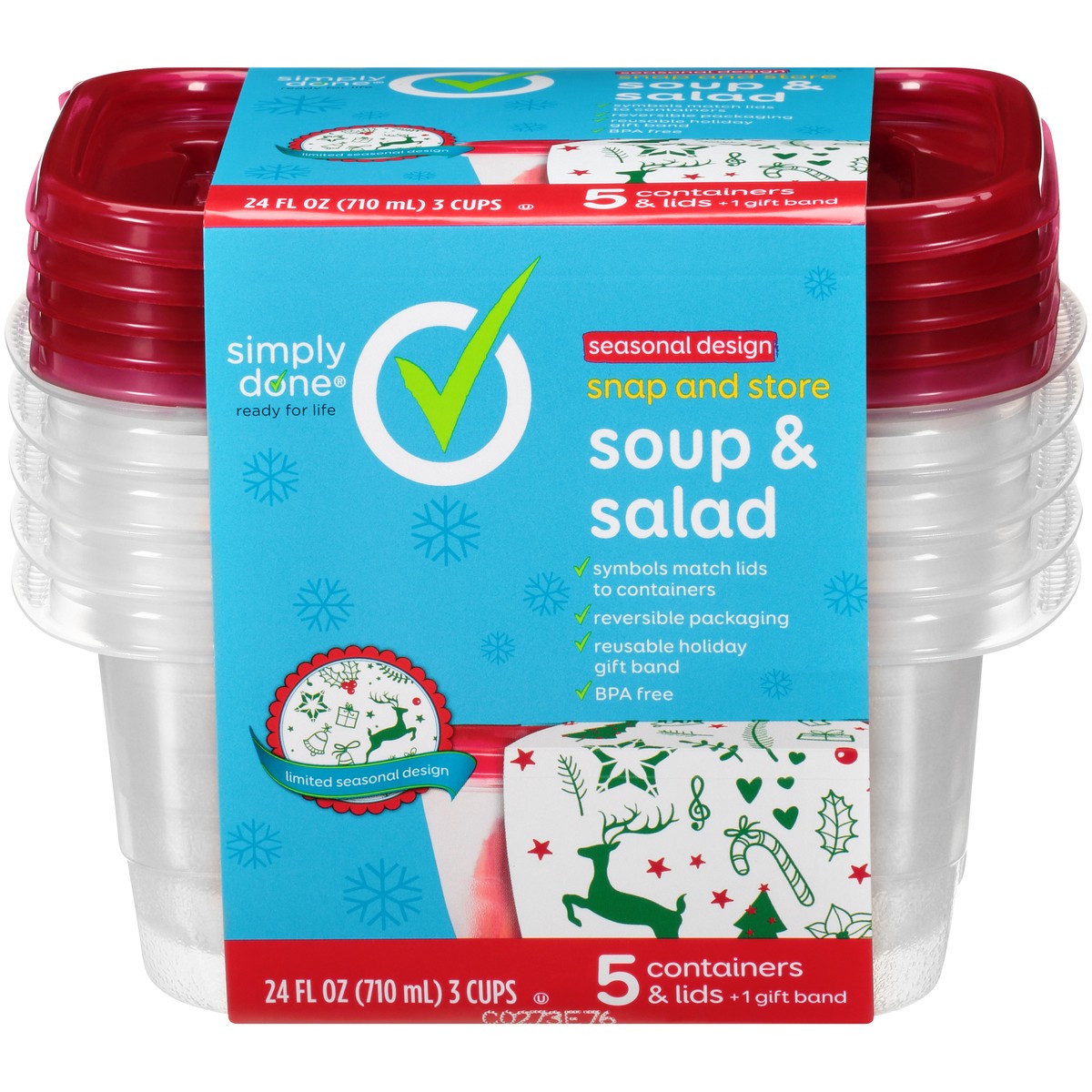 slide 1 of 9, Simply Done Snap And Store Soup & Salad Containers & Lids, Seasonal Design, 24 fl oz