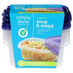 Simply Done 24 fl oz Snap-Top Soup & Salad Containers & Lids - 5 Each