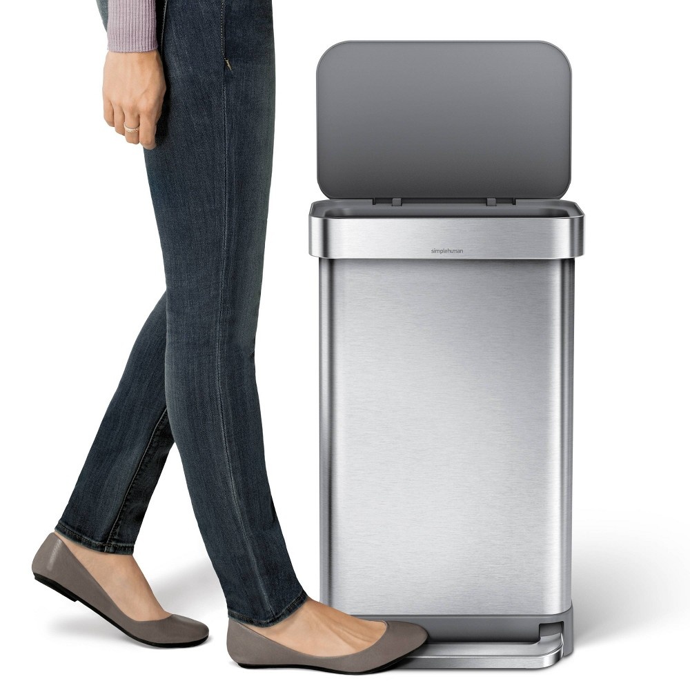 slide 2 of 7, simplehuman Stainless Steel Step Trash Can with Plastic Pedal & Lid, 45 liter