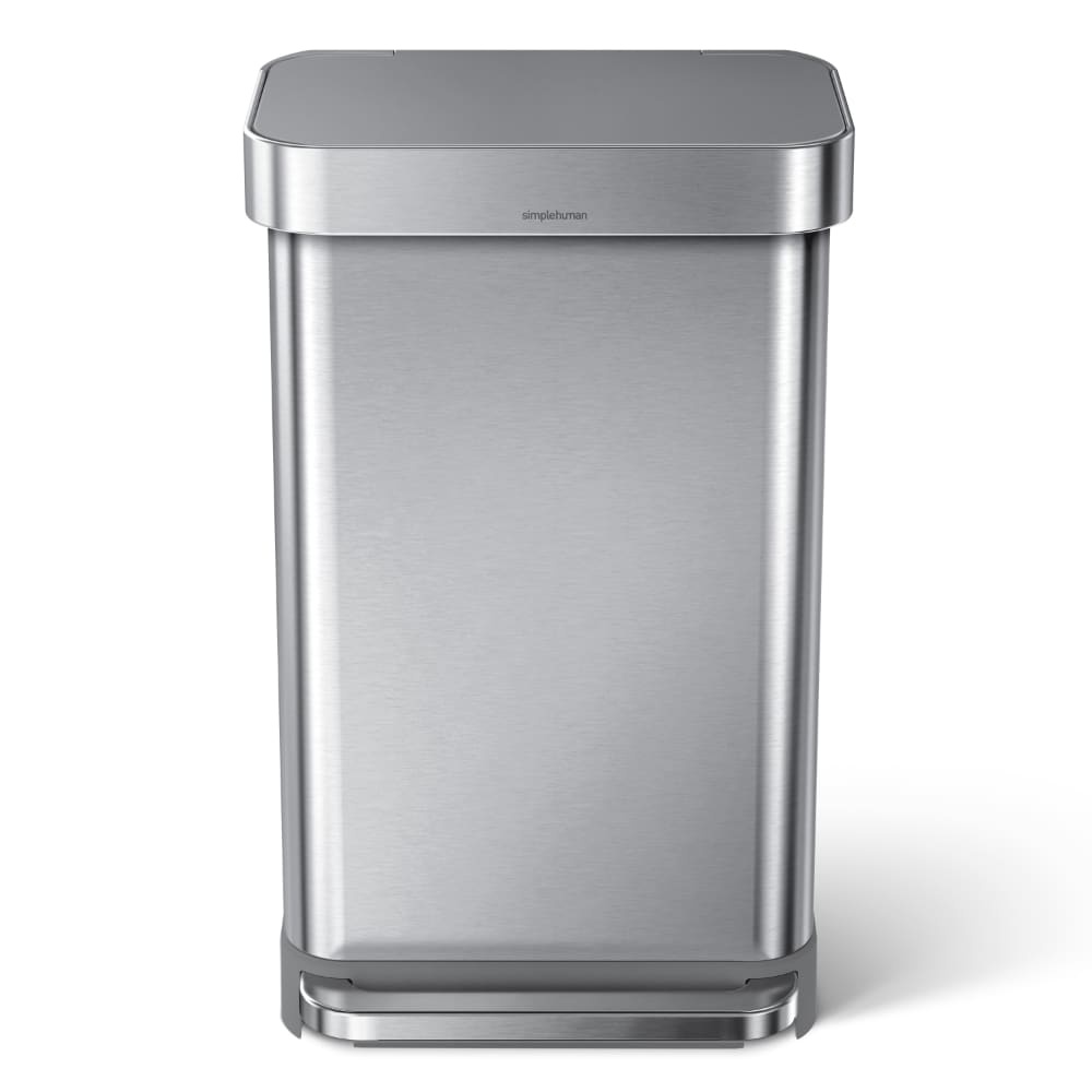 slide 1 of 7, simplehuman Stainless Steel Step Trash Can with Plastic Pedal & Lid, 45 liter