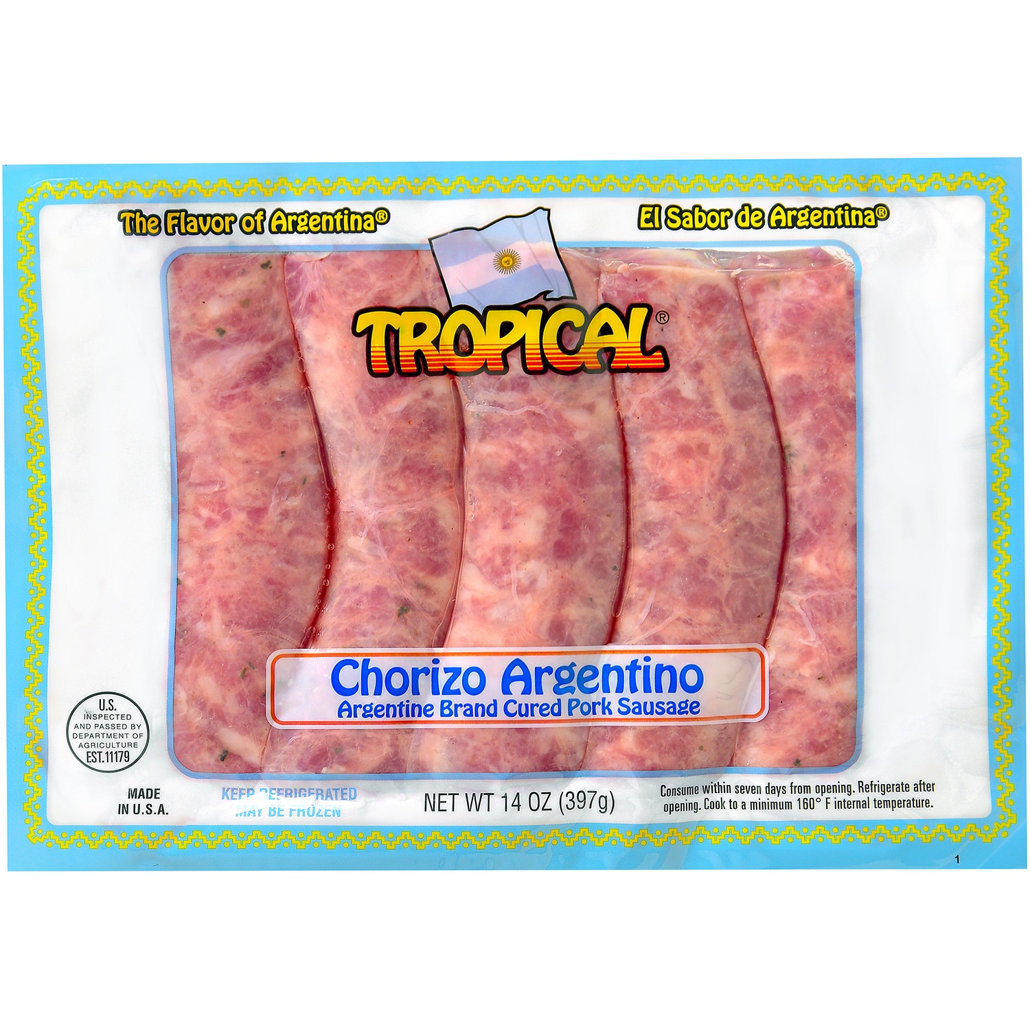 slide 1 of 1, Tropical Argentinian Chorizo, 14 oz