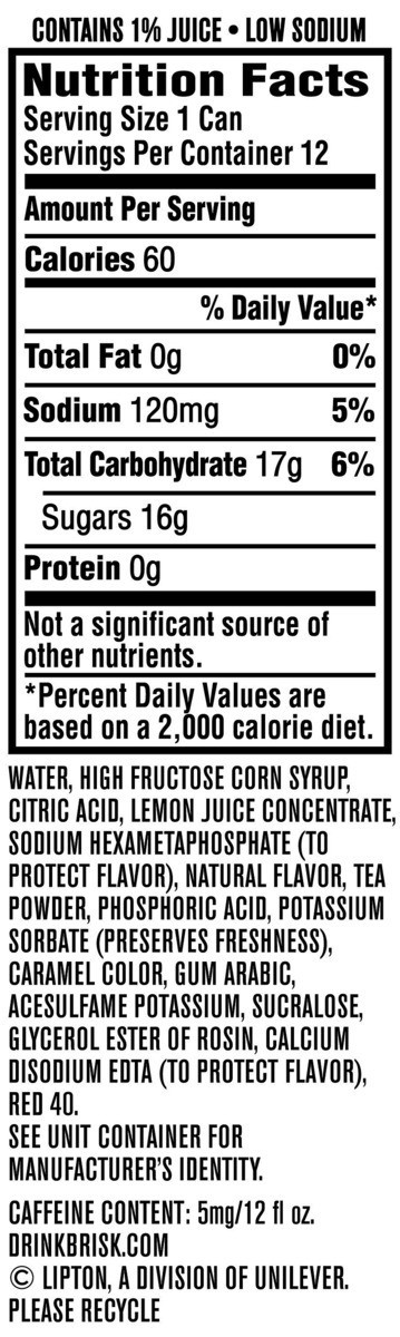 slide 3 of 6, Brisk Half & Half Iced Tea + Lemonade 12 Fl Oz 12 Count, 144 oz