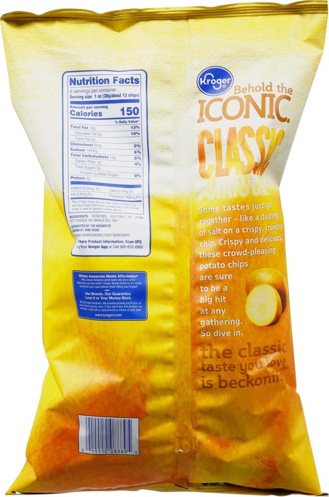 slide 2 of 2, Kroger Classic Potato Chips, 8 oz