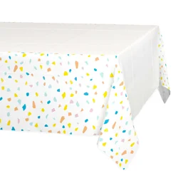 American Greetings Plastic Table Cover, White with Colorful Confetti Border, 54" x 84"