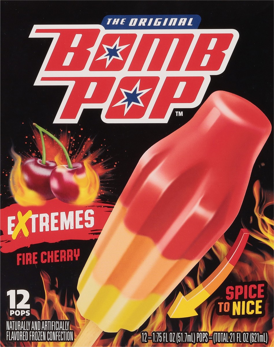 slide 12 of 12, Bomb Pop Extremes Fire Cherry Ice Pops, 12 Pack, 21 fl oz