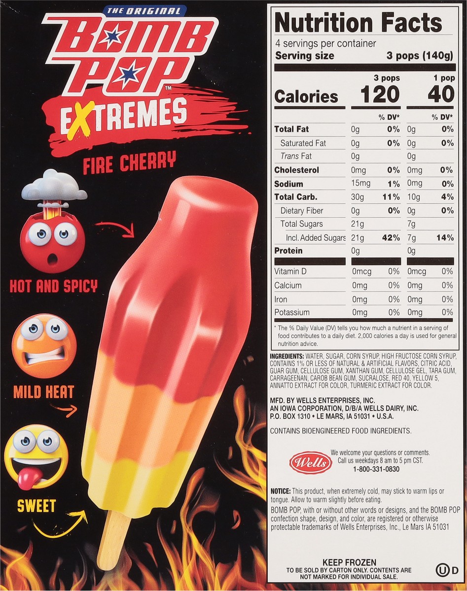 slide 4 of 12, Bomb Pop Extremes Fire Cherry Ice Pops, 12 Pack, 21 fl oz