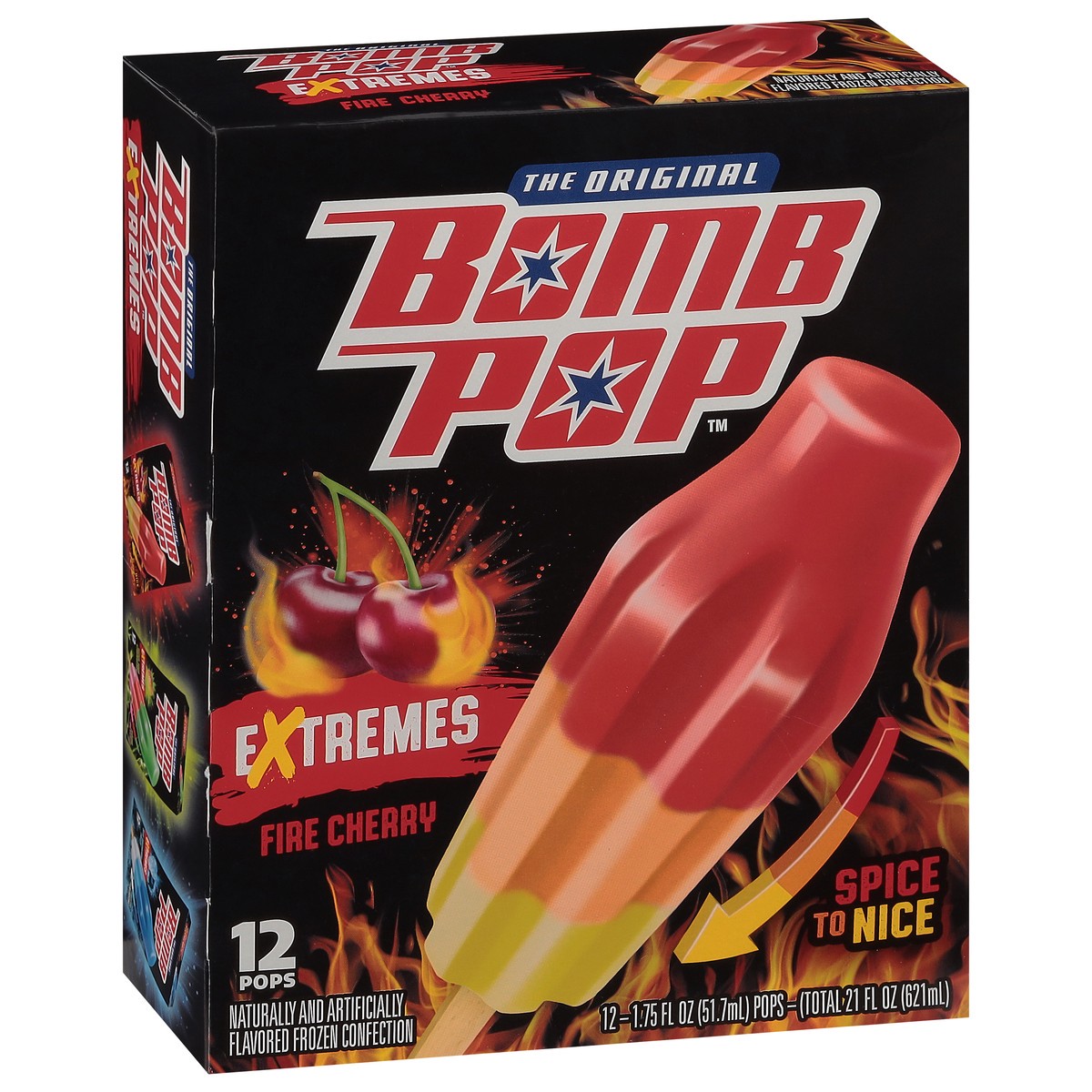 slide 10 of 12, Bomb Pop Extremes Fire Cherry Ice Pops, 12 Pack, 21 fl oz