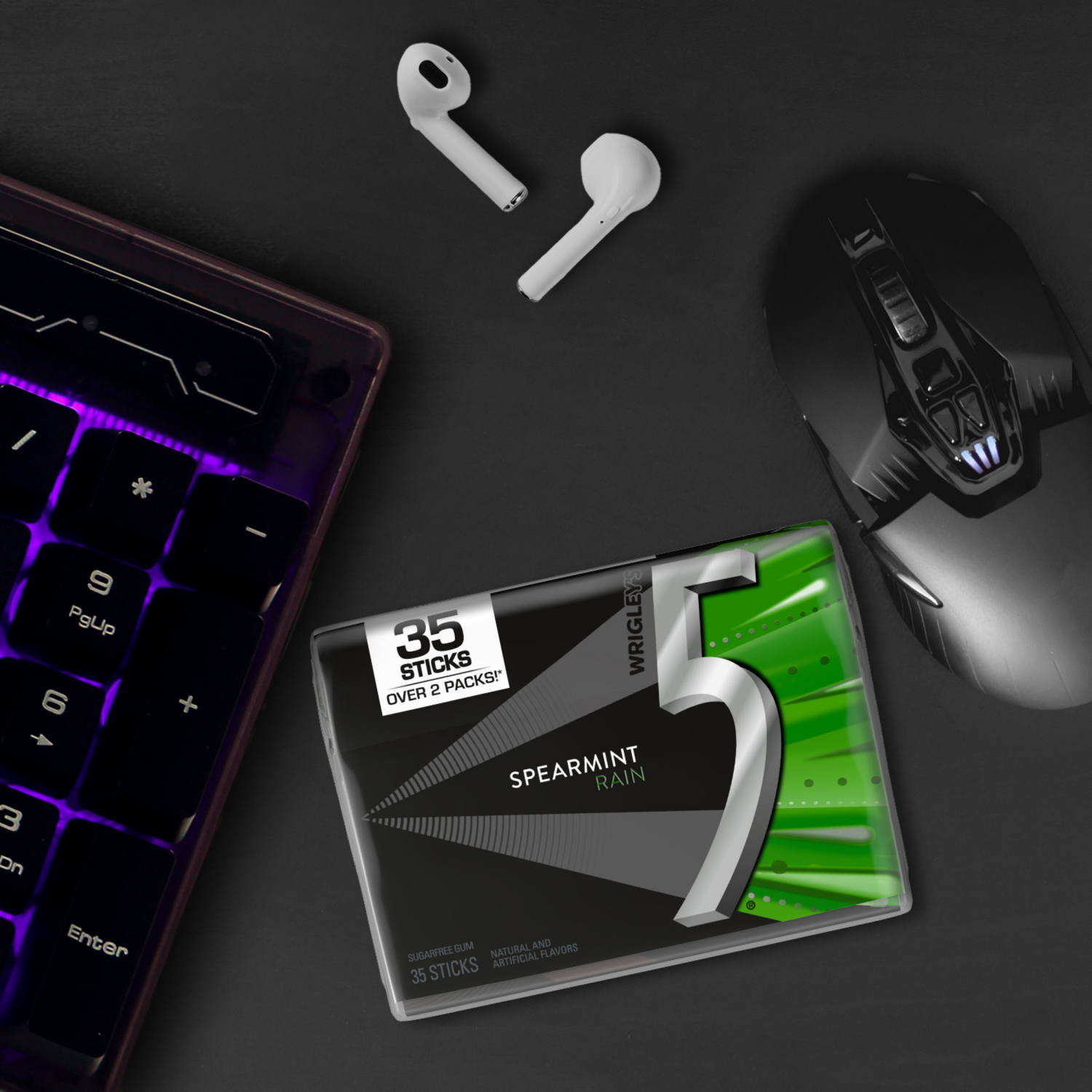 slide 3 of 5, Wrigley's 5 GUM Spearmint Rain Sugar Free Chewing Gum, 35 Stick Pack, 35 ct