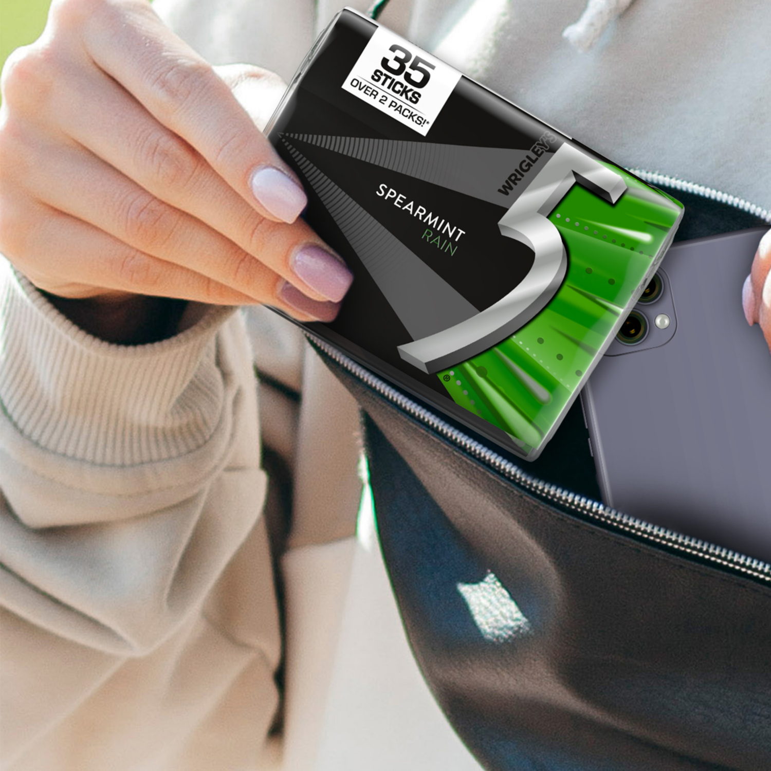 slide 5 of 5, Wrigley's 5 GUM Spearmint Rain Sugar Free Chewing Gum, 35 Stick Pack, 35 ct