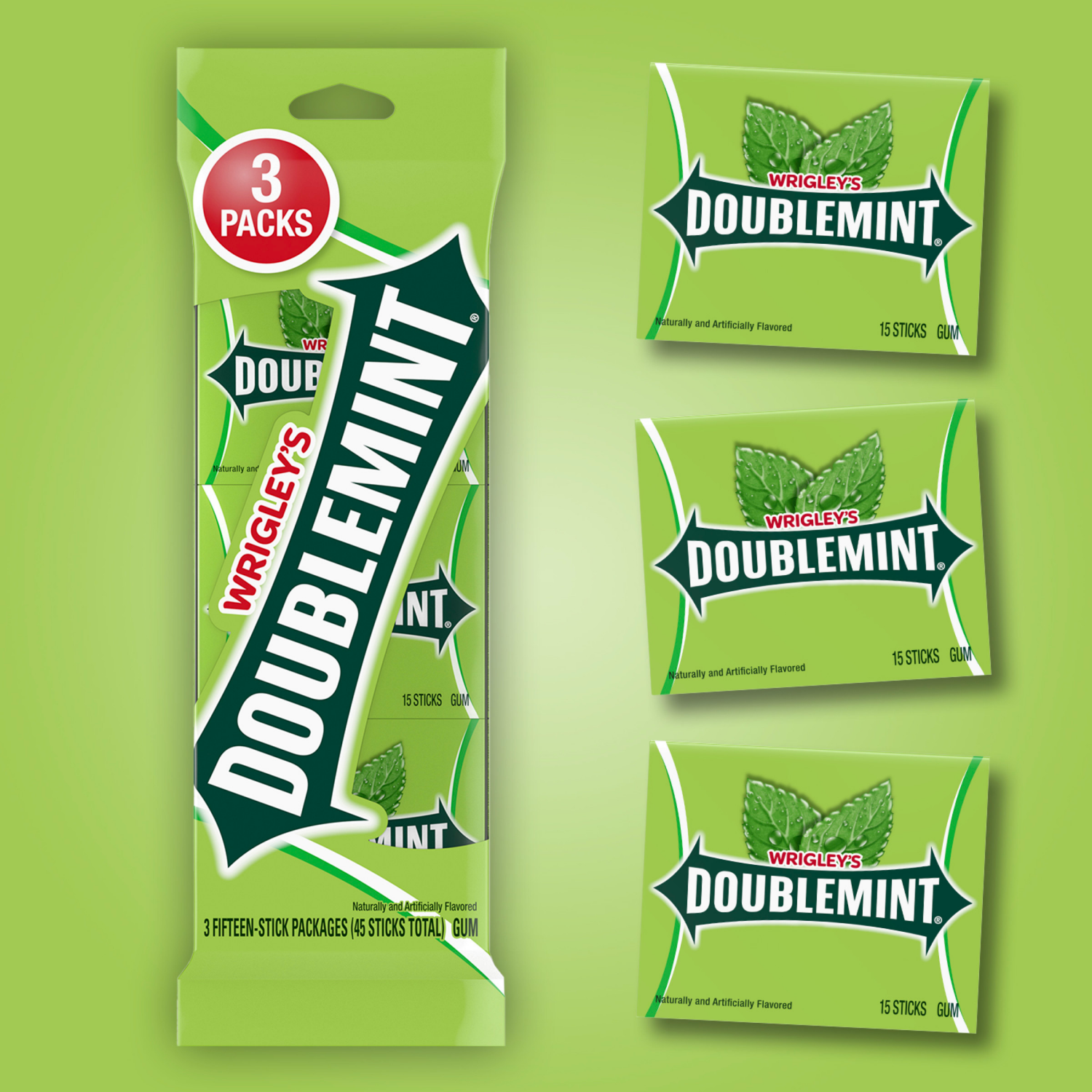 slide 2 of 8, Doublemint 3 Packs Gum 3 ea, 3 ct