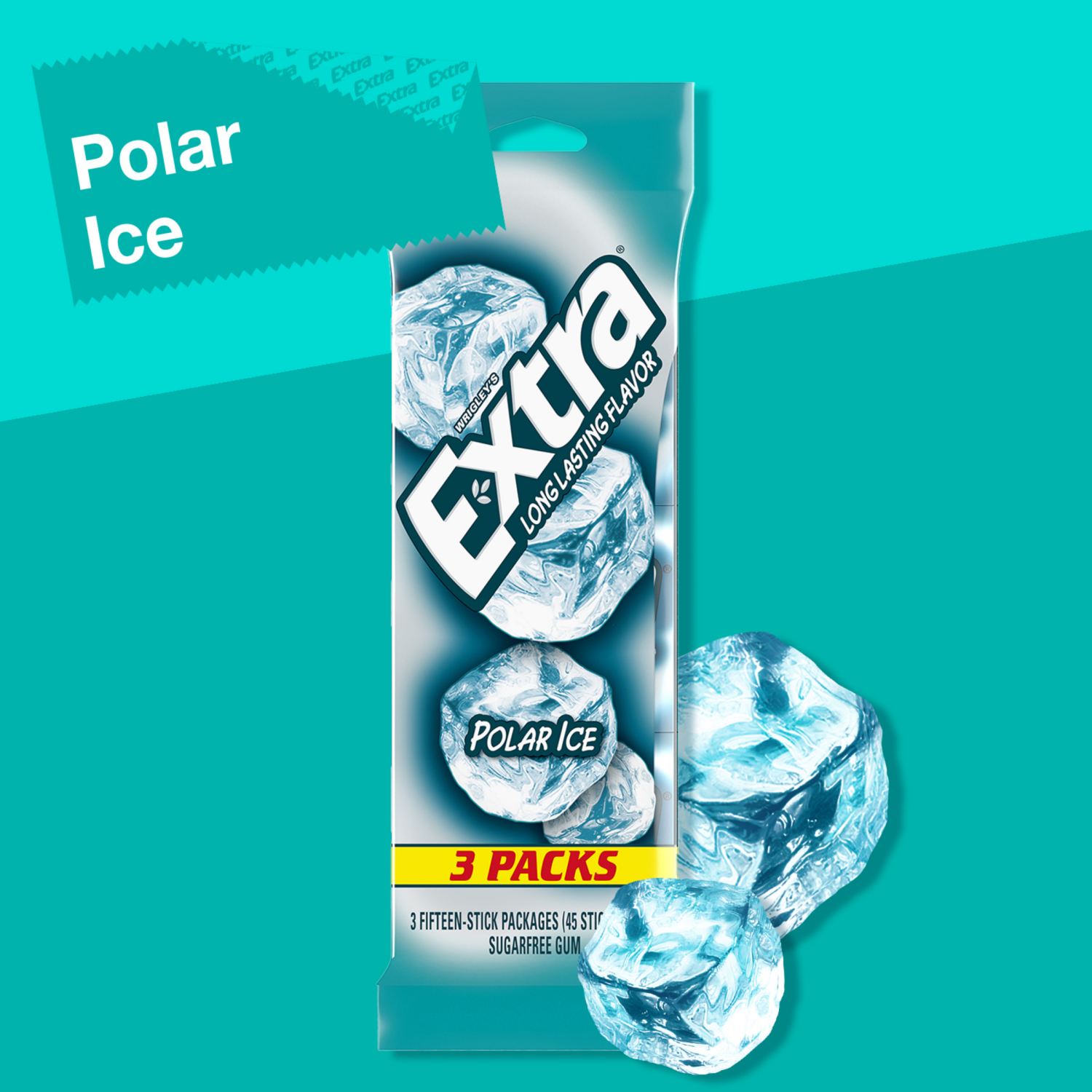 slide 2 of 8, EXTRA Polar Ice Sugarfree Gum, multipack (3 packs total), 3 ct
