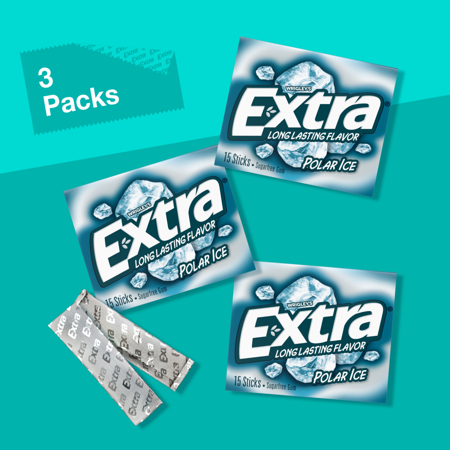 slide 4 of 8, EXTRA Polar Ice Sugarfree Gum, multipack (3 packs total), 3 ct