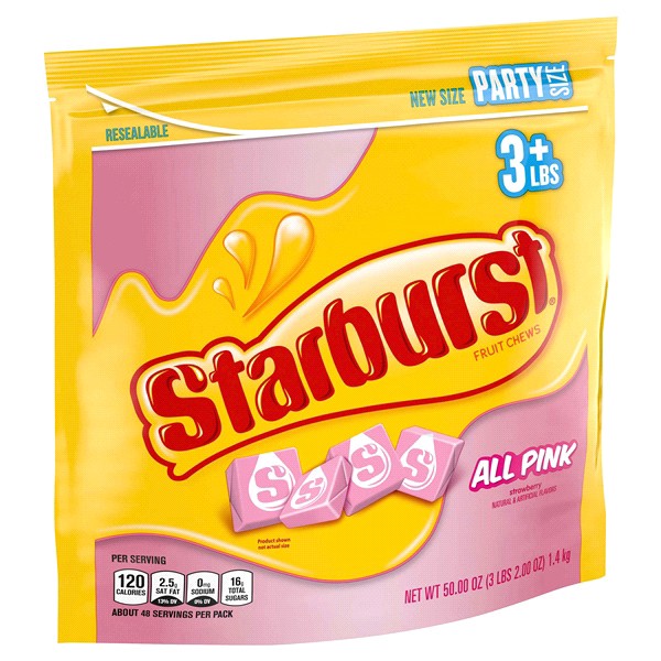 slide 14 of 29, STARBURST All Pink Fruit Chews Chewy Candy, Party Size, 50 oz Bag, 50 oz