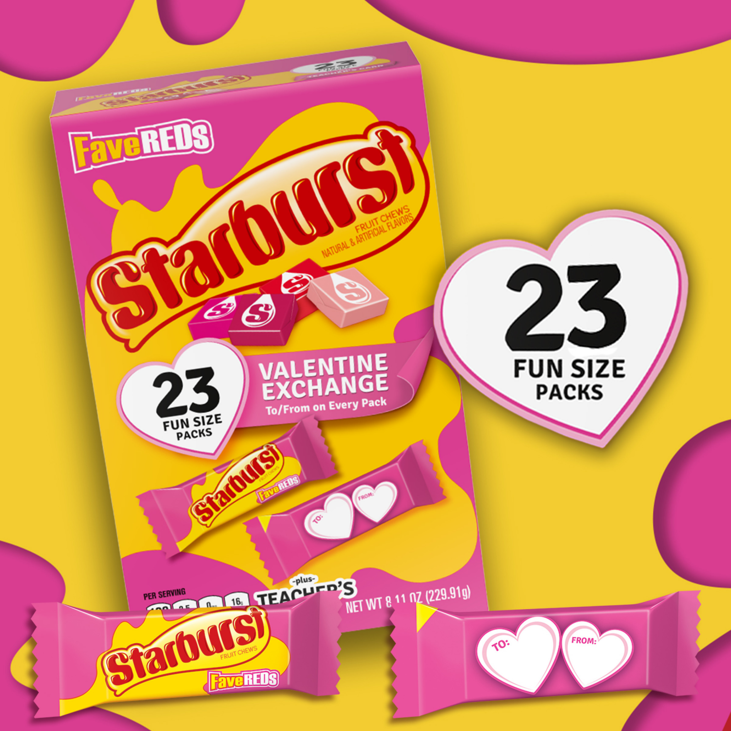 slide 2 of 8, STARBURST FaveReds Valentine Class Exchange Kit, Valentines Candy, 8.11 oz, 23 Pieces, 23 ct