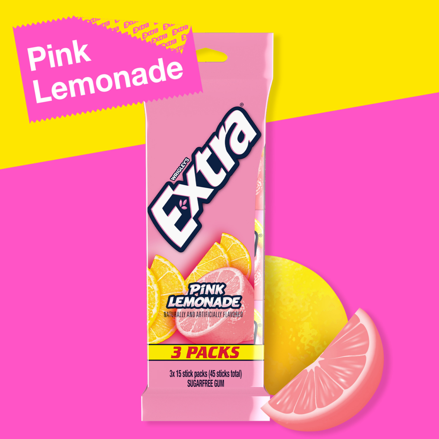 slide 2 of 8, Wrigley's Extra Sugar Free Pink Lemonade Gum 3 - 15 Sticks, 3 ct