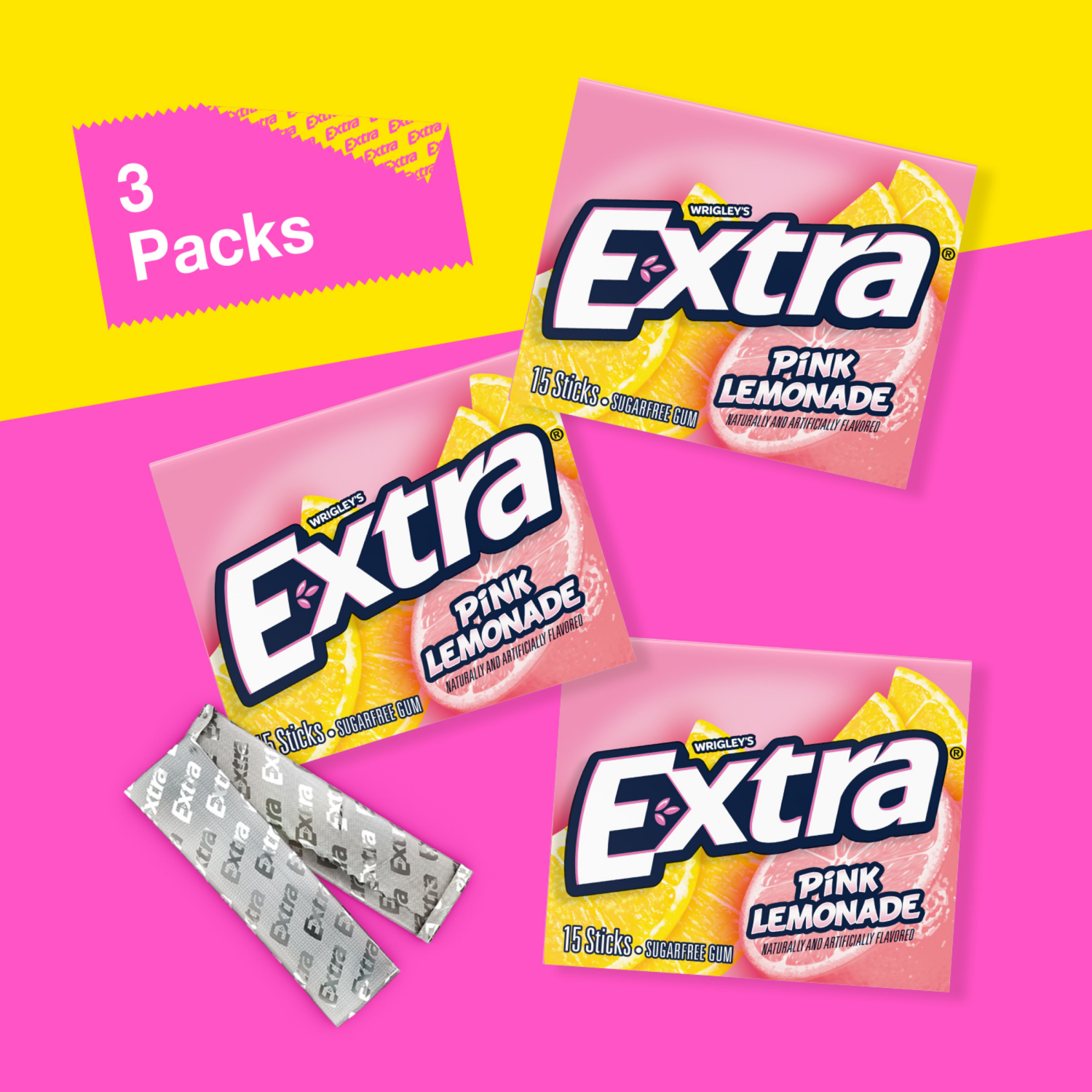 slide 4 of 8, Wrigley's Extra Sugar Free Pink Lemonade Gum 3 - 15 Sticks, 3 ct