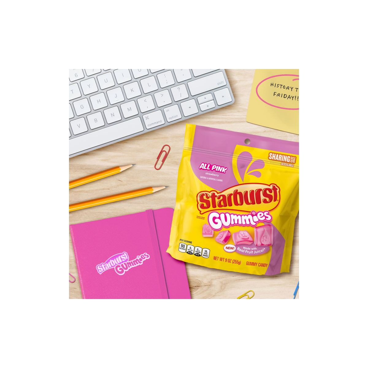 slide 8 of 8, STARBURST Gummies All Pink Gummy Candy, Sharing Size, 9 Oz Resealable Bag, 9 oz