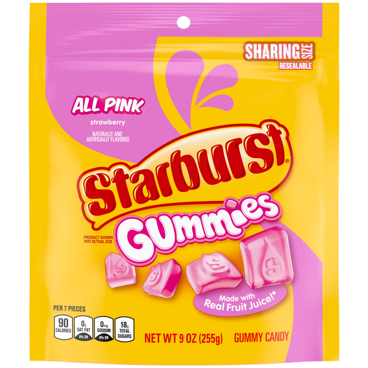 slide 6 of 8, STARBURST Gummies All Pink Gummy Candy, Sharing Size, 9 Oz Resealable Bag, 9 oz