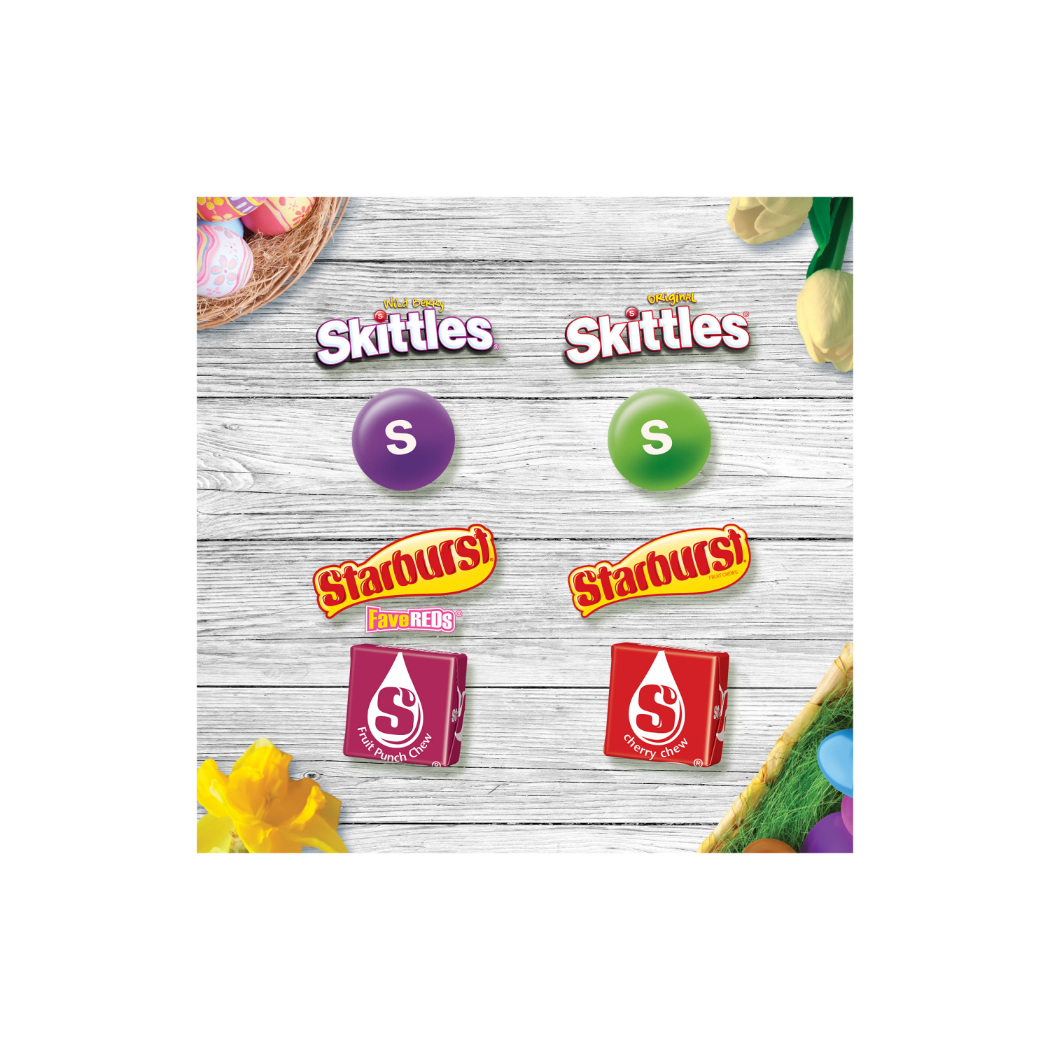 slide 4 of 8, Wrigley Skittles & Starburst Fun Size Chewy Candy Easter Basket Stuffers Variety Pack, 35 ct Bulk Bag, 14.24 oz