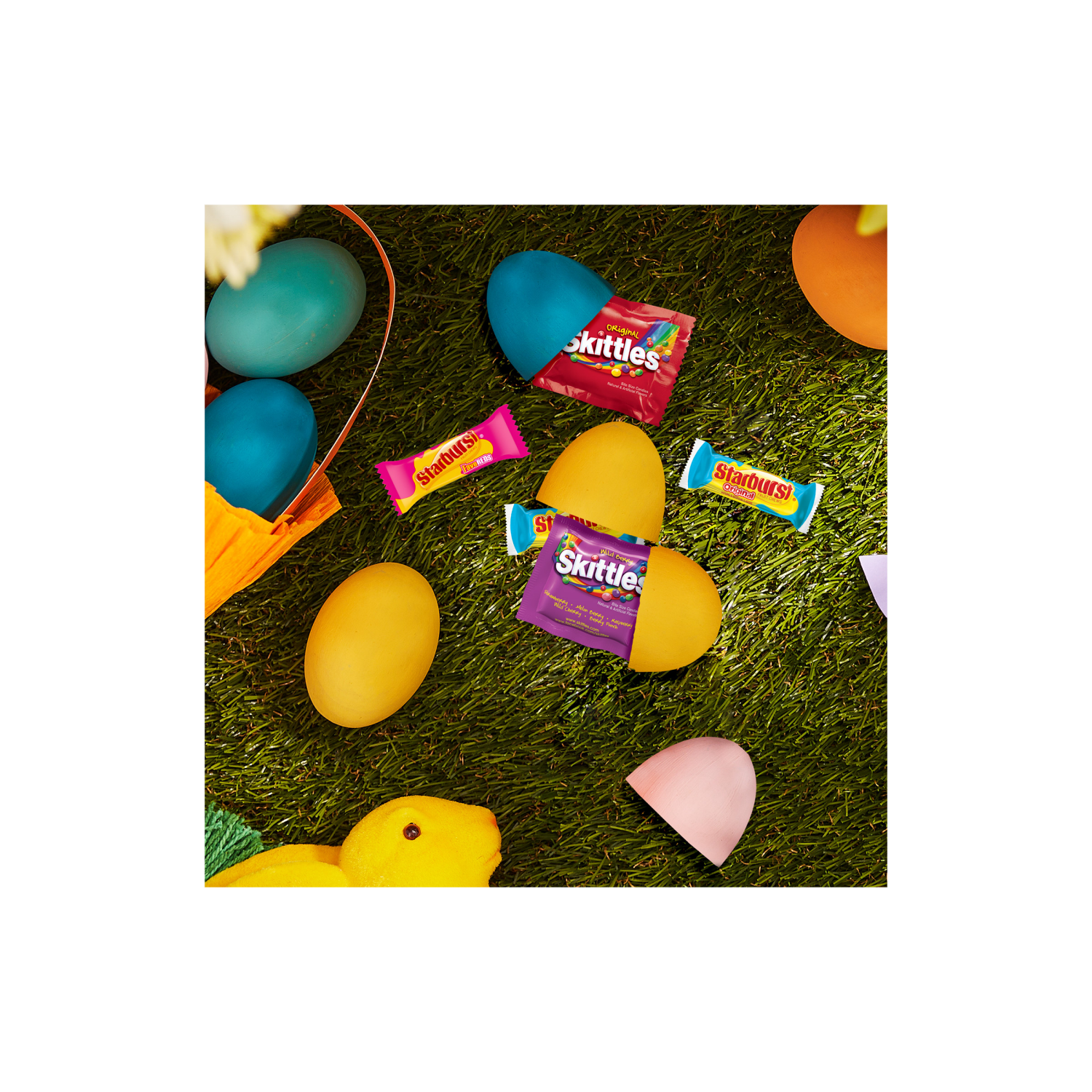 slide 8 of 8, Wrigley Skittles & Starburst Fun Size Chewy Candy Easter Basket Stuffers Variety Pack, 35 ct Bulk Bag, 14.24 oz