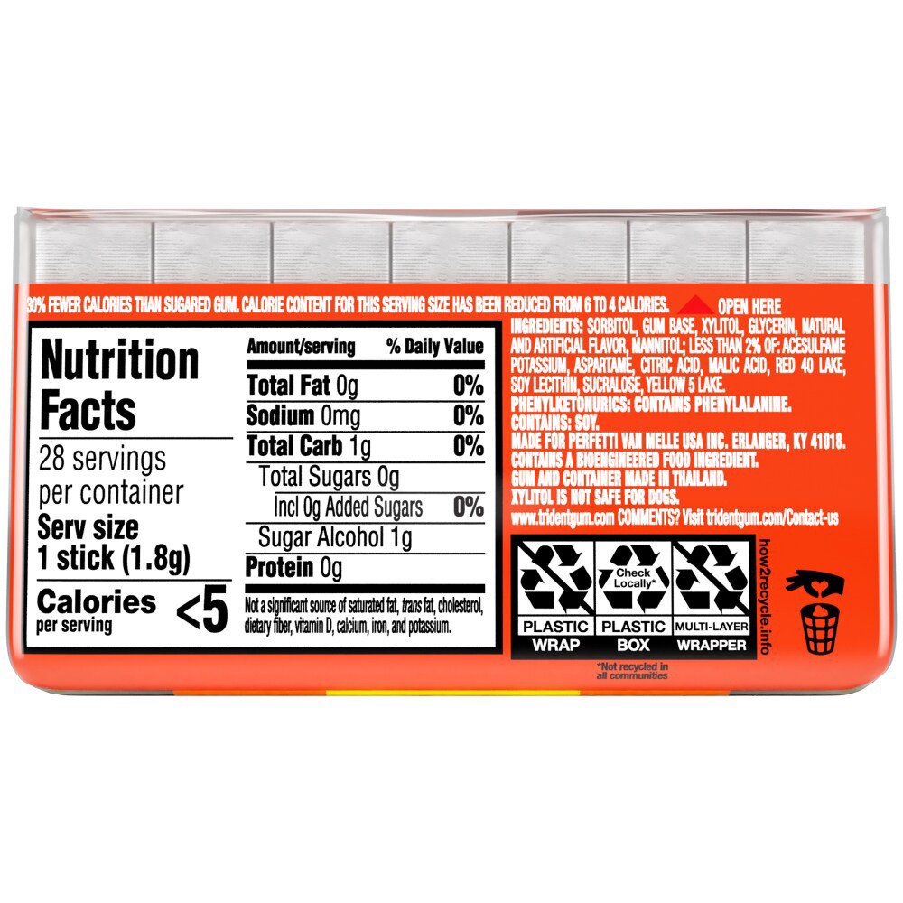 slide 2 of 2, Trident Sugar Free Pockt Pk Tropcl 28Stk, 1.8 oz