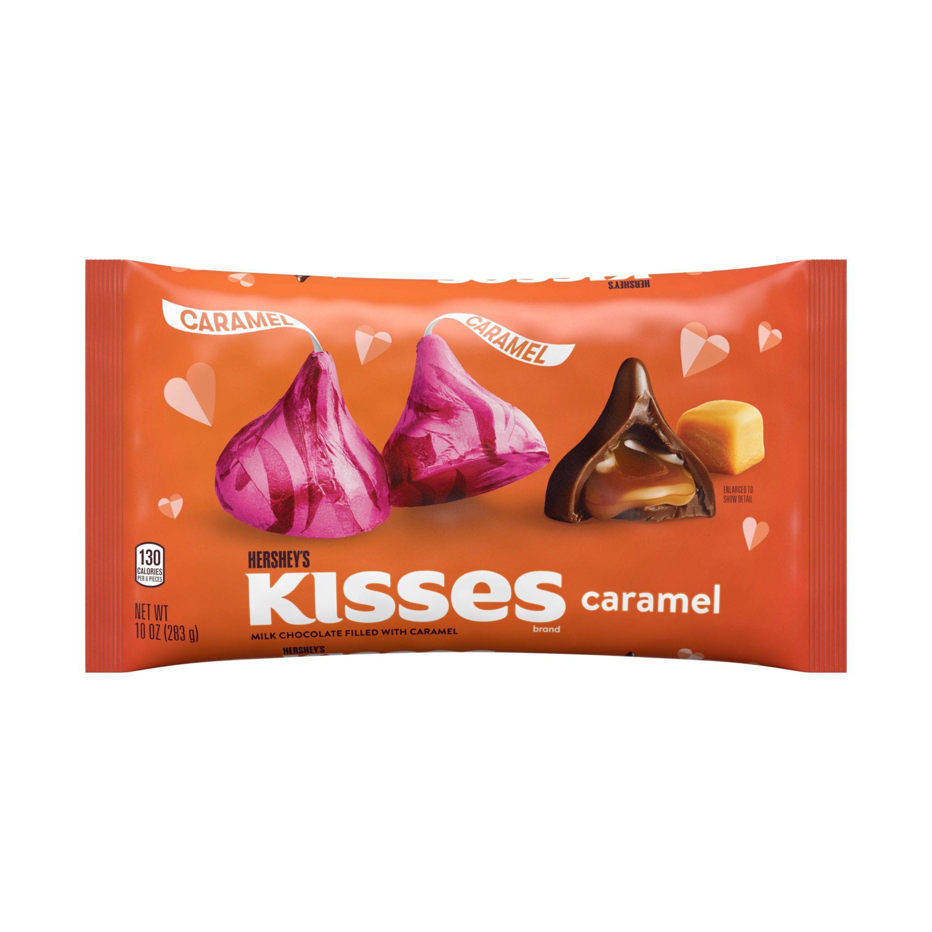 slide 1 of 4, Hershey's Kisses Valentines Milk Chocolates Filled With Caramel, 10 oz