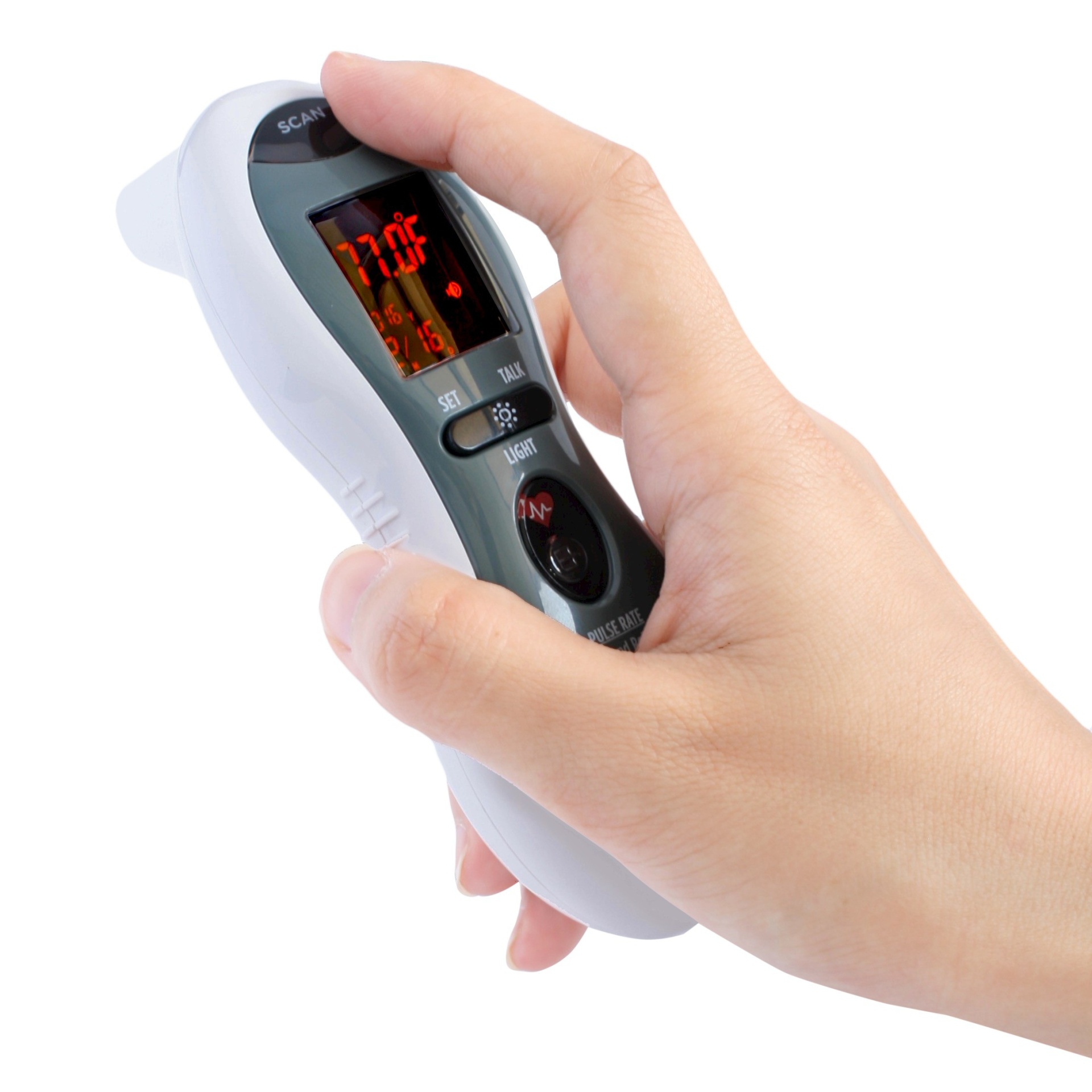 slide 1 of 7, MOBI Ultra Pulse Digital Thermometer Talking Ear and Forehead Temp with Soft Probe Tip for All Ages, 1 ct
